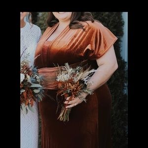 Rust color velvet bridesmaids dress